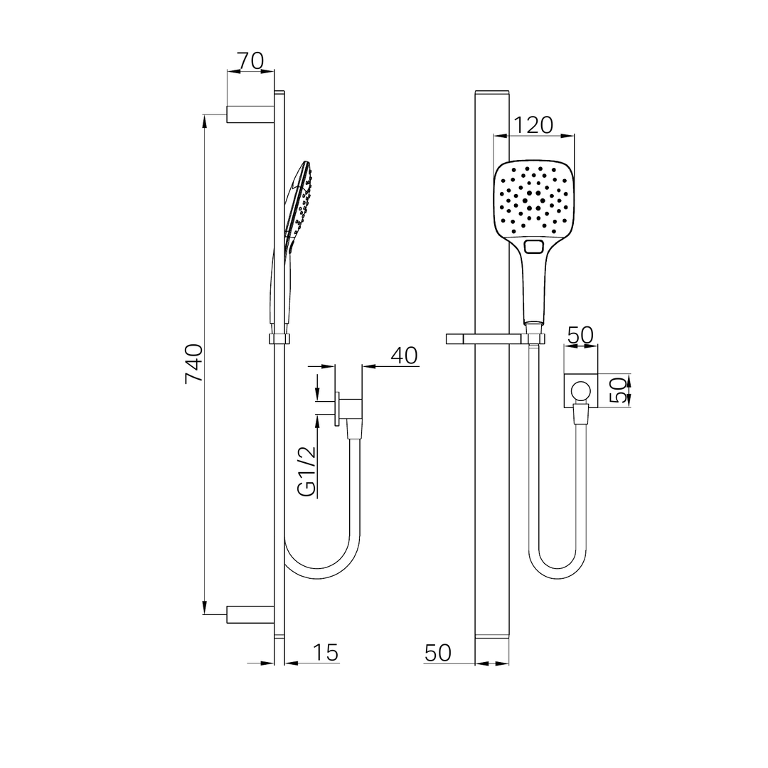 Nero Rain 3 Function Rail Shower - Chrome