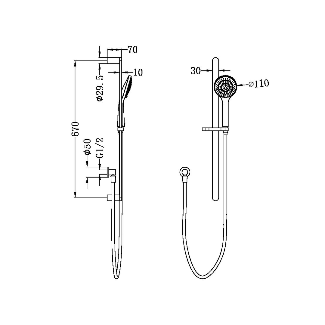 Nero Bianca/Ecco Shower Rail With Air Shower - Chrome