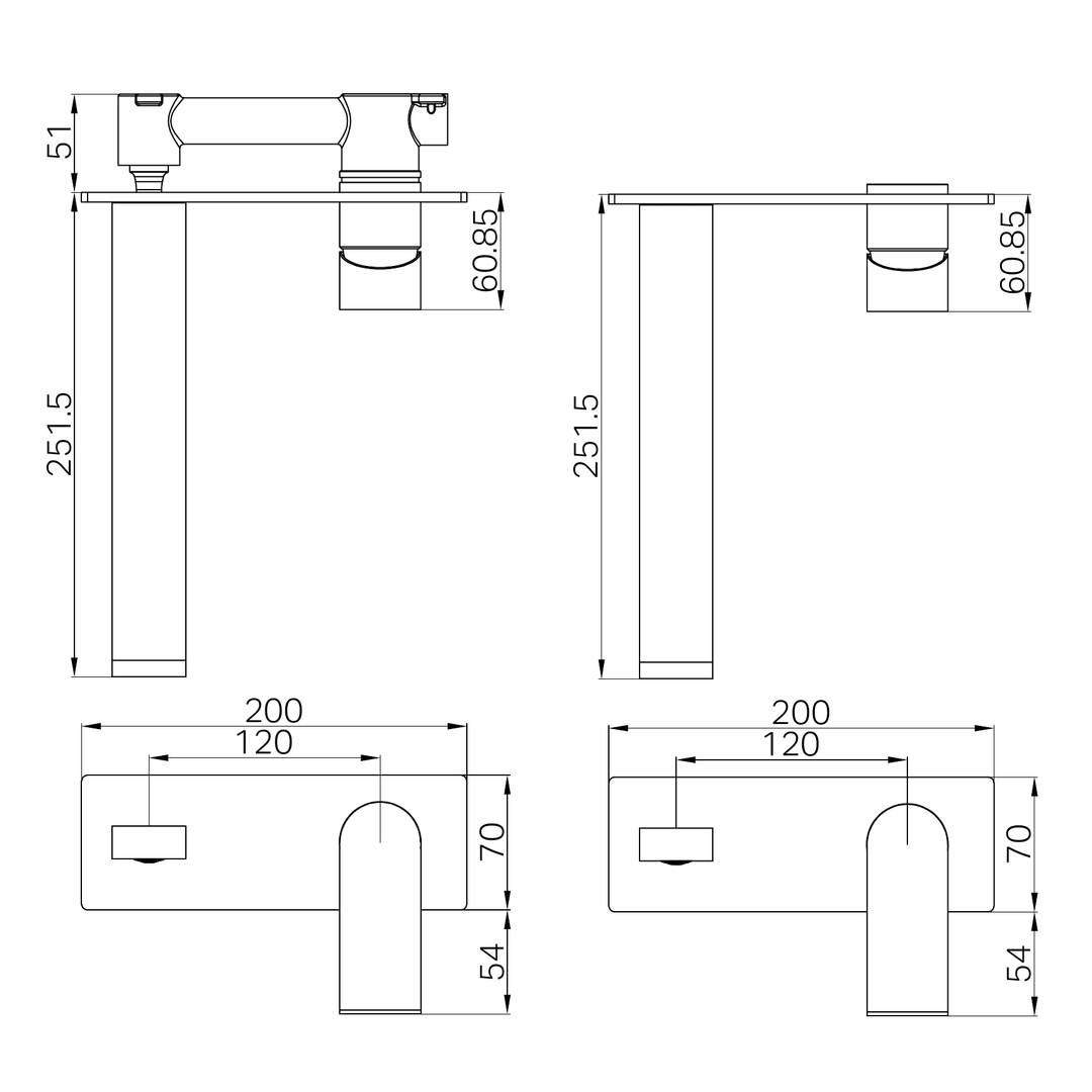 Nero Bianca Wall Basin/Bath Mixer 230Mm - Chrome