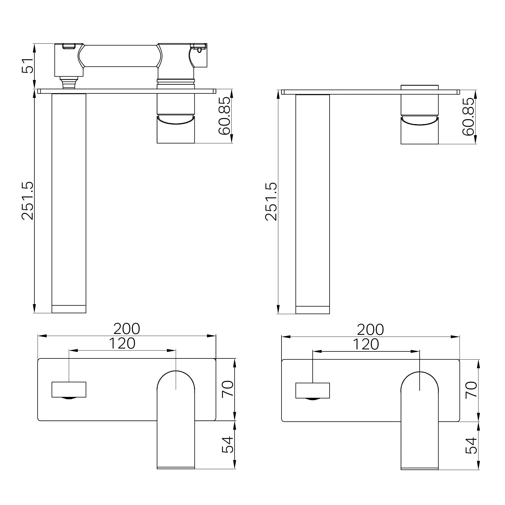 Nero Bianca Wall Basin/Bath Mixer 230Mm - Gunmetal