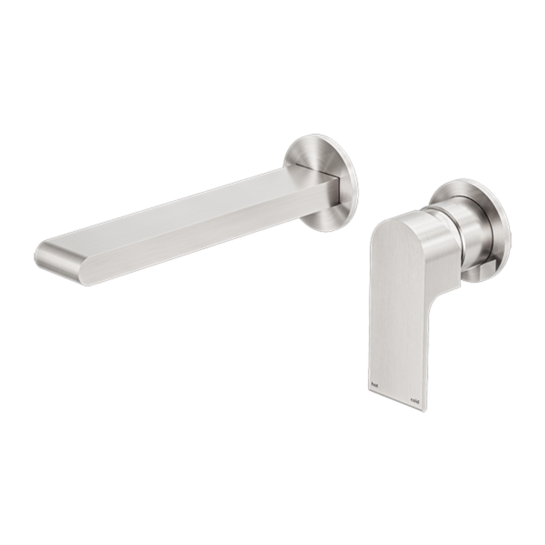 Nero Bianca Wall Basin Mixer With Separate Back Plate - Brushed Nickel