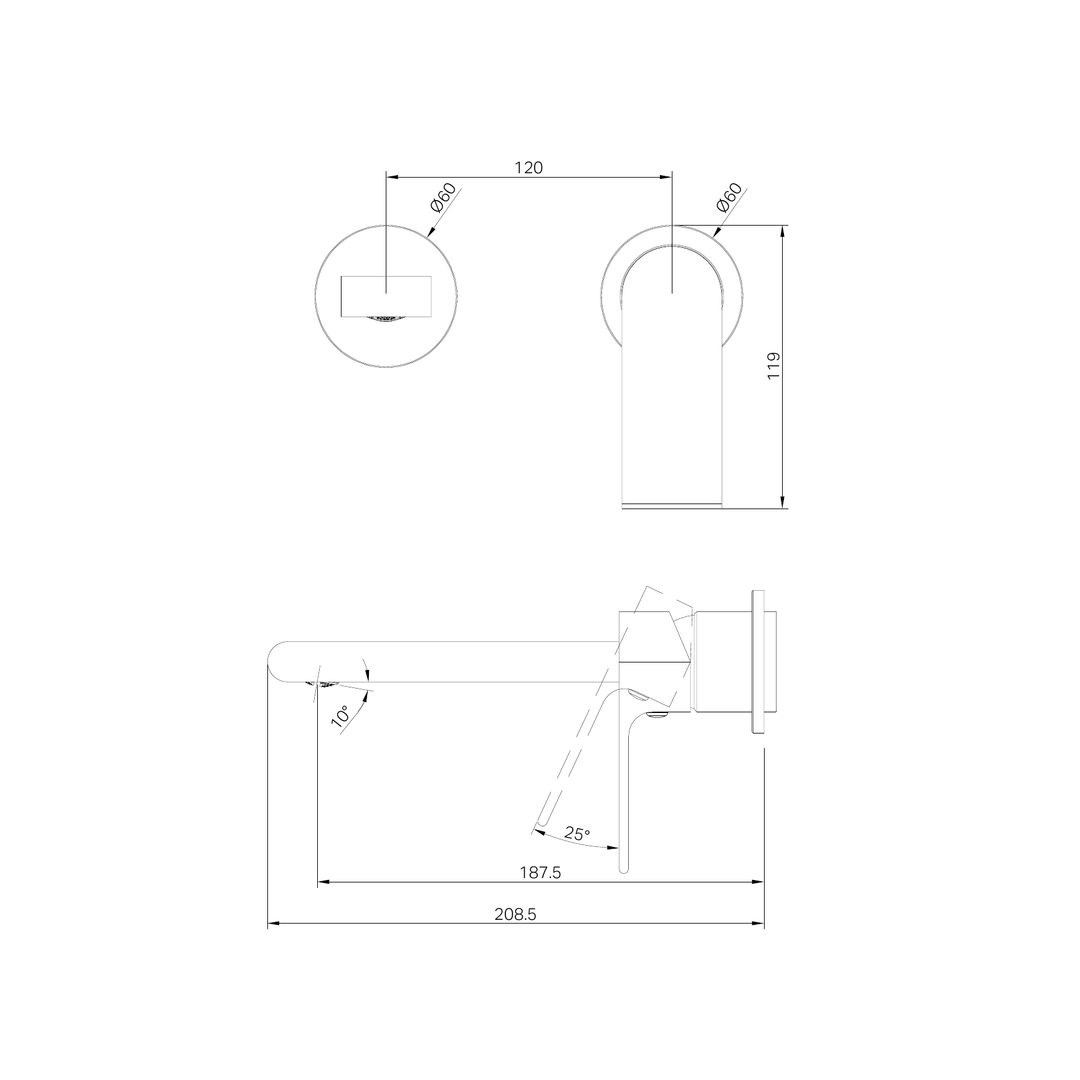 Nero Bianca Wall Basin/Bath Mixer Separate Back Plate 187Mm Trim Kits Only - Chrome