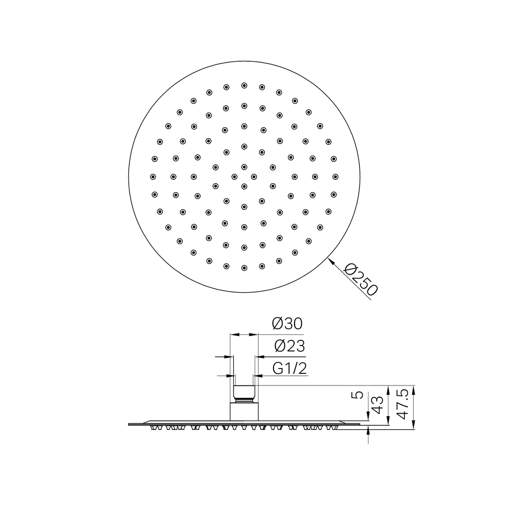 Nero 250Mm Round Stainless Steel Shower Head 4 Star Rating - Brushed Gold