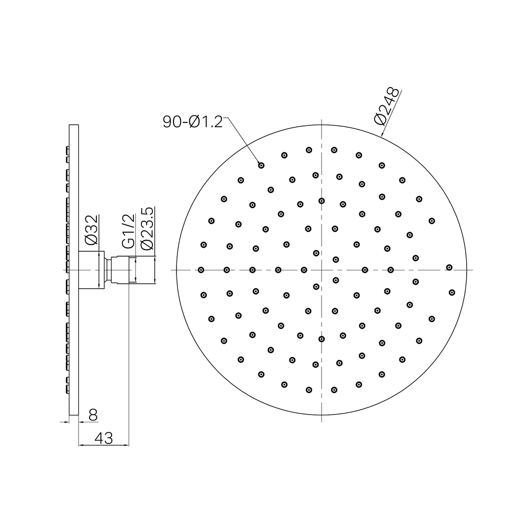 Nero 250Mm Round Metal Shower Head II - Matte Black