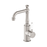 Nero York Basin Mixer With White Porcelain Lever - Brushed Nickel
