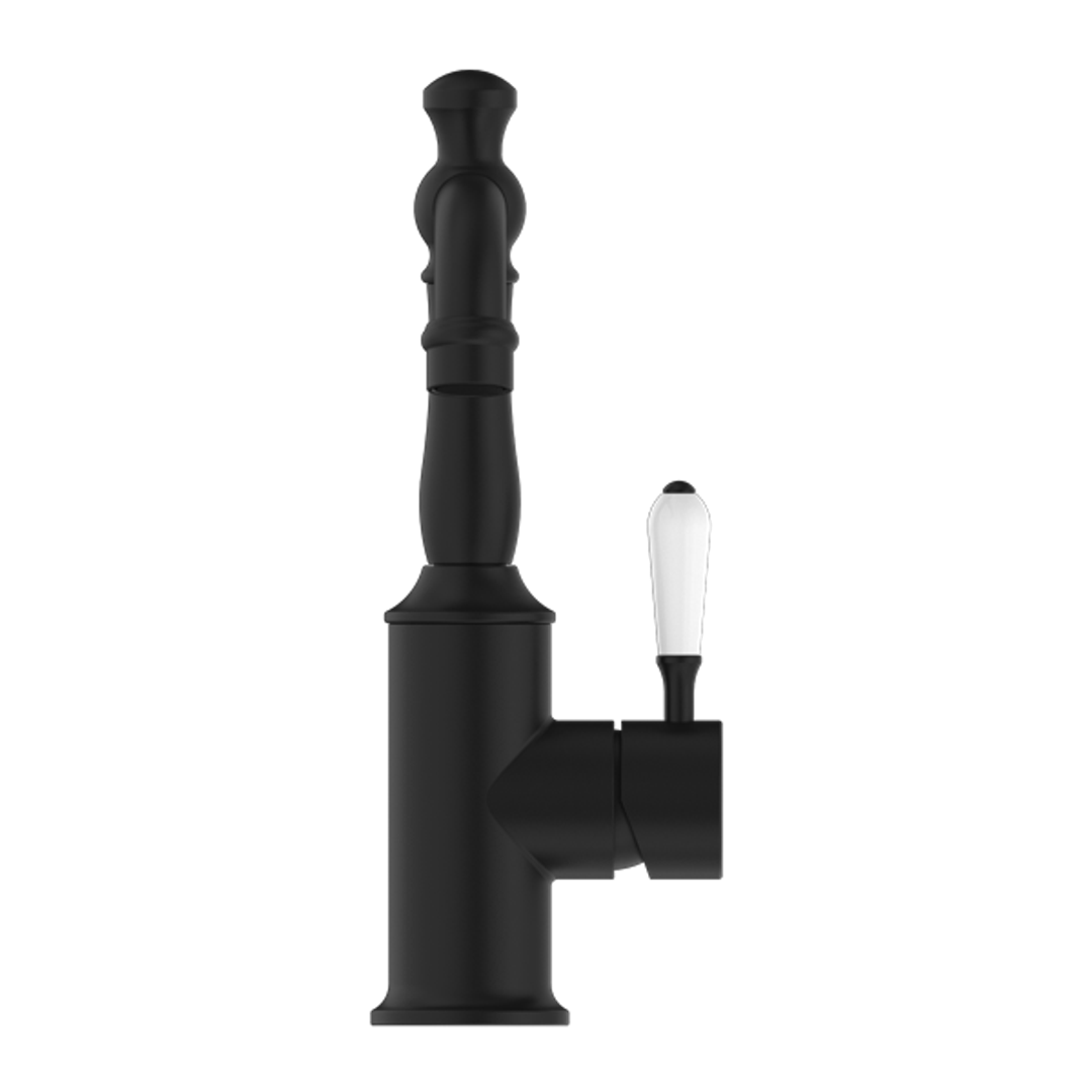 Nero York Basin Mixer White Porcelain Lever - Matte Black