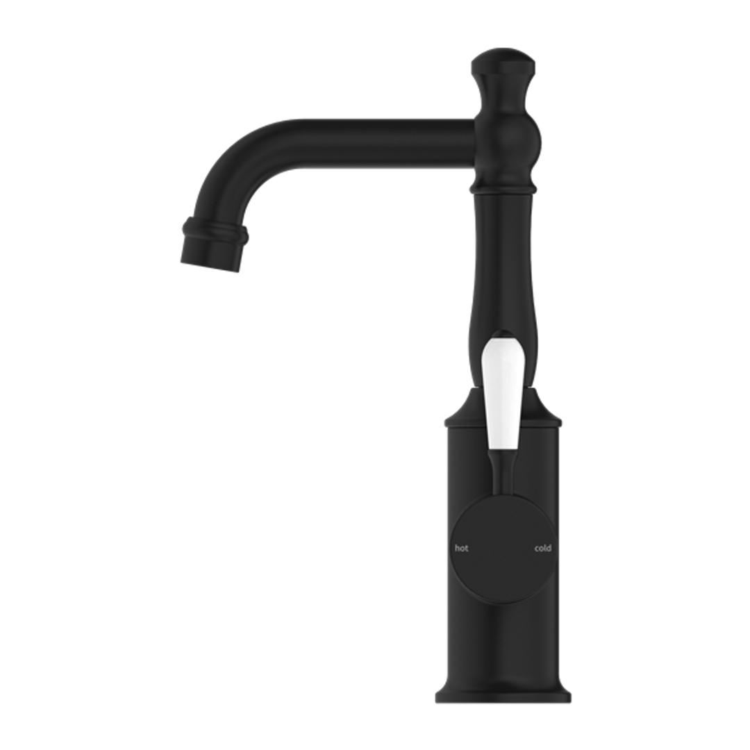 Nero York Basin Mixer White Porcelain Lever - Matte Black