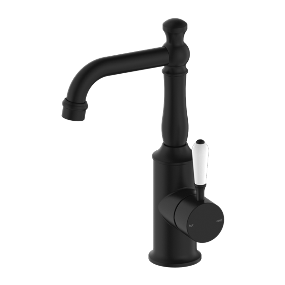 Nero York Basin Mixer White Porcelain Lever - Matte Black
