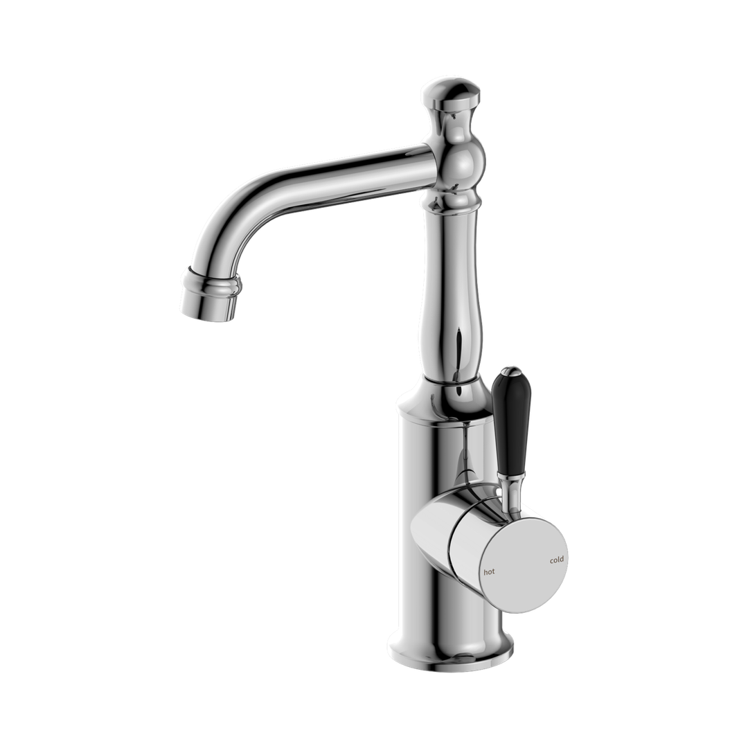 Nero York Basin Mixer With Black Porcelain Lever - Chrome