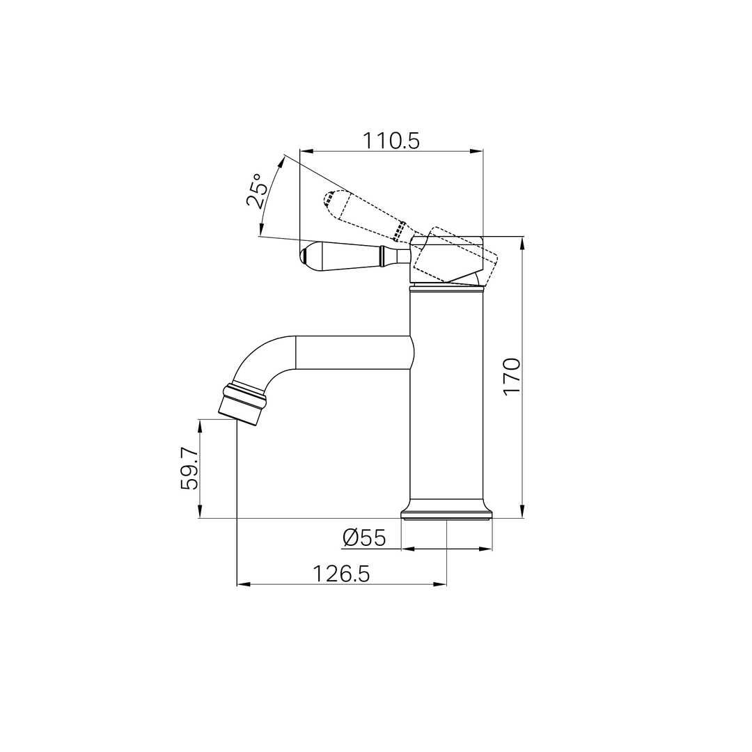 York Straight Basin Nero Mixer With Metal Lever - Brushed Nickel