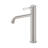 Nero York Straight Tall Basin Mixer With White Porcelain Lever - Brushed Nickel