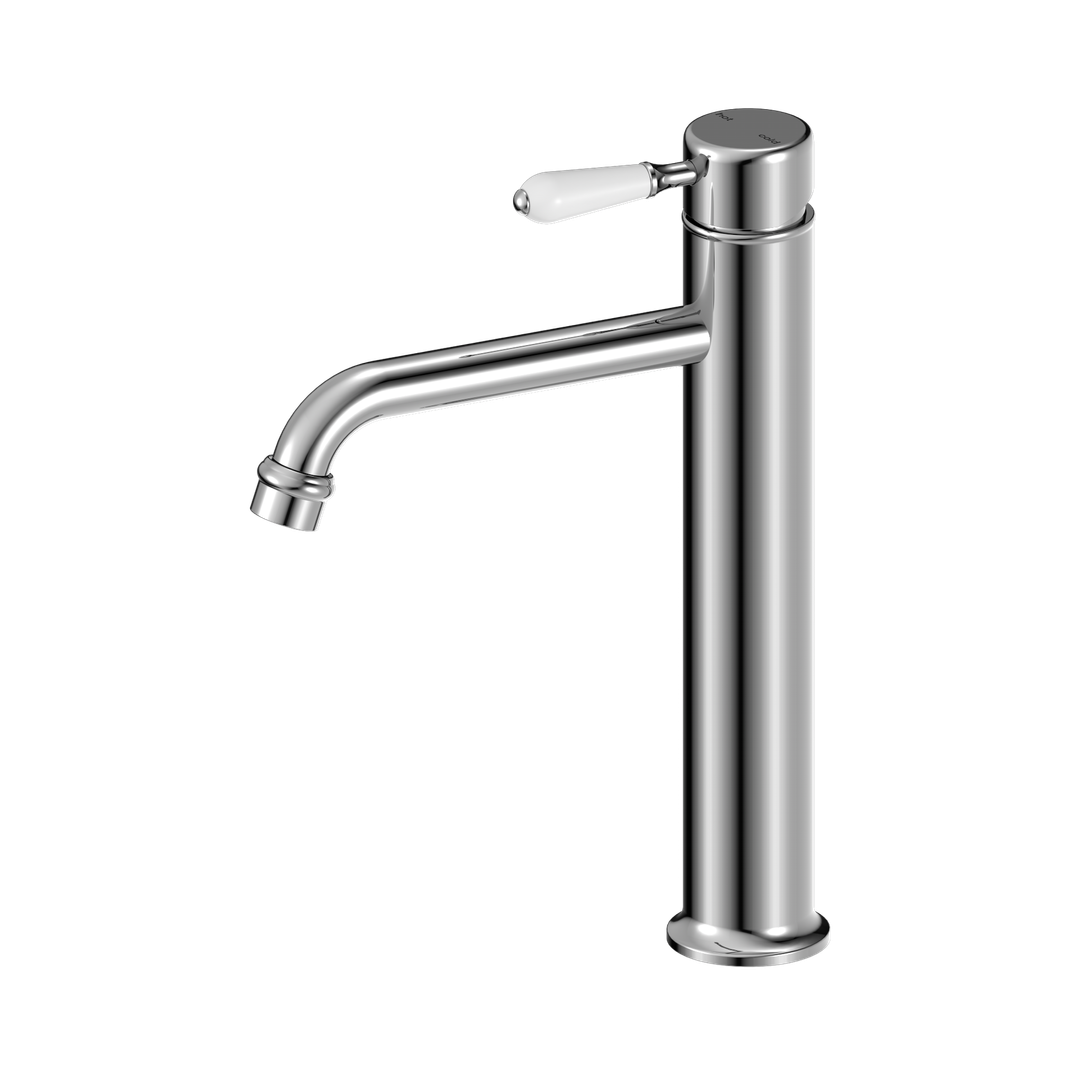 York Straight Tall Basin Nero Mixer With - White Porcelain Lever - Chrome