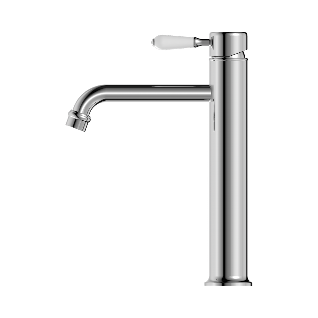 York Straight Tall Basin Nero Mixer With - White Porcelain Lever - Chrome