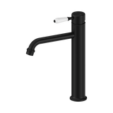 Nero York Straight Tall Basin Mixer With White Porcelain Lever - Matte Black