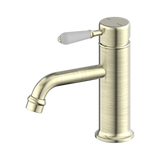 NERO YORK STRAIGHT BASIN MIXER WITH WHITE PORCELAIN LEVER AGED BRASS