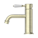 NERO YORK STRAIGHT BASIN MIXER WITH WHITE PORCELAIN LEVER AGED BRASS