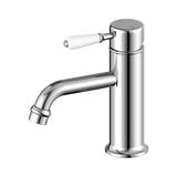 Nero York Straight Basin Mixer With White Porcelain Lever - Chrome