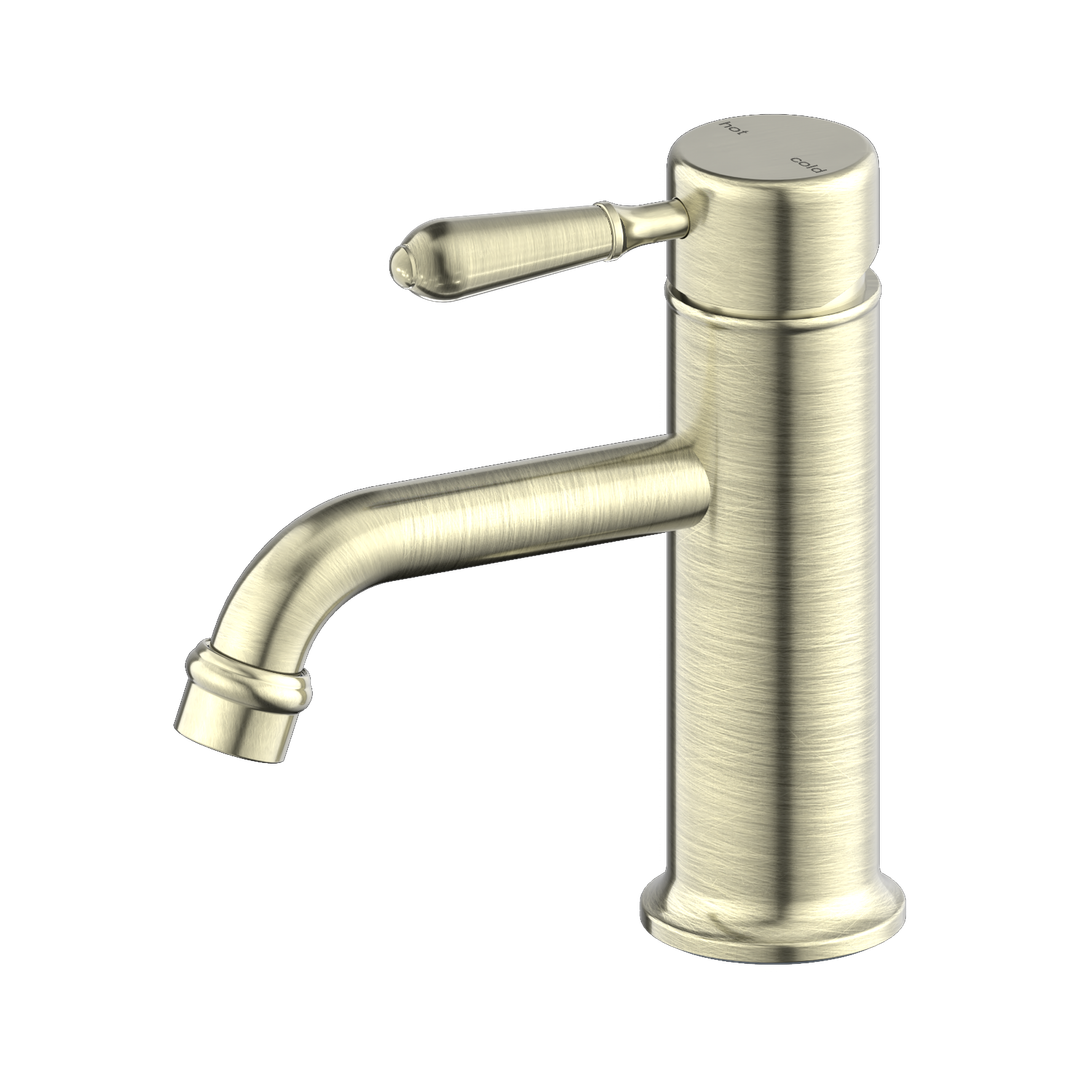 NERO YORK STRAIGHT BASIN MIXER WITH METAL LEVER AGED BRASS