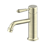 York Straight Basin Nero Mixer With Metal Lever - Aged Brass