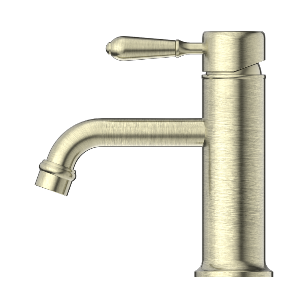 York Straight Basin Nero Mixer With Metal Lever - Aged Brass