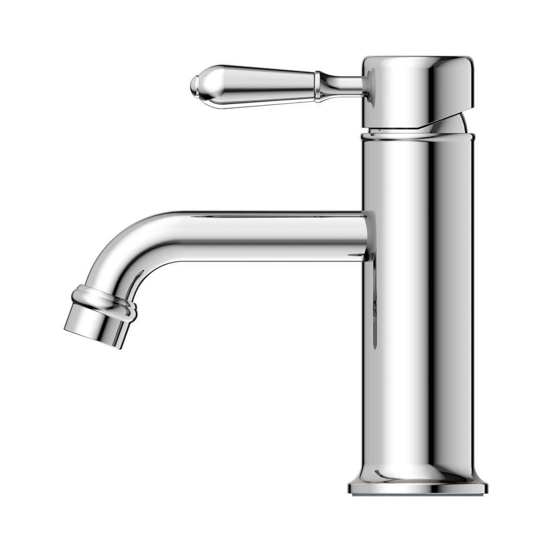 York Straight Basin Nero Mixer With Metal Lever - Chrome