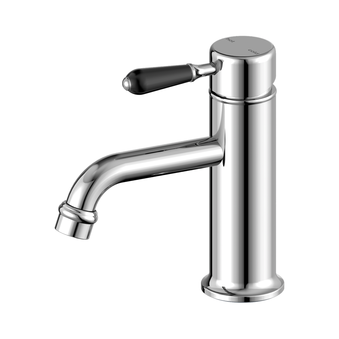 Nero York Straight Basin Mixer With Black Porcelain Lever - Chrome