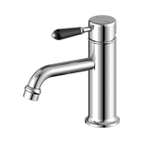 Nero York Straight Basin Mixer With Black Porcelain Lever - Chrome