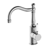 Nero York Basin Mixer White Porcelain Lever Hook Spout - Chrome