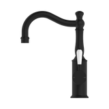 York Basin Nero Mixer Hook Spout With White Porcelain Lever - Matte Black
