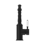 York Basin Nero Mixer Hook Spout With White Porcelain Lever - Matte Black