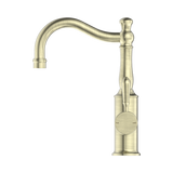 York Basin Nero Mixer Hook Spout With Metal Lever - Aged Brass