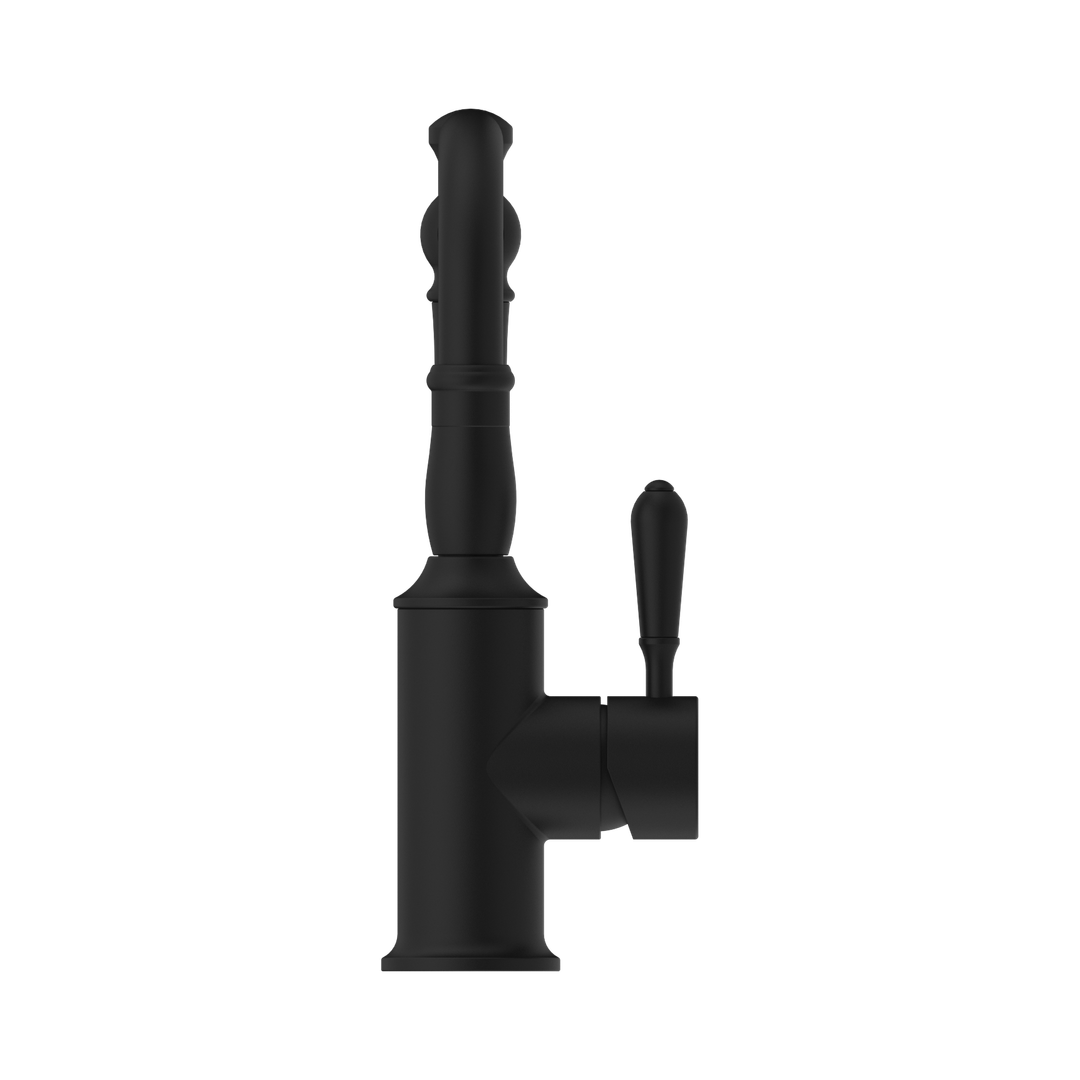 NERO YORK BASIN MIXER HOOK SPOUT WITH METAL LEVER - Matte Black