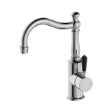Nero York Basin Mixer Hook Spout With Black Porcelain Lever - Chrome