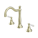 Nero York Basin Set With White Porcelain Lever - Aged Brass
