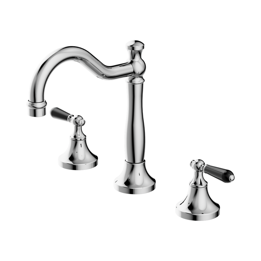 Nero York Basin Set With Black Porcelain Lever - Chrome