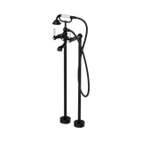 Nero York Freestanding Bath Set With White Porcelain Hand Shower - Matte Black