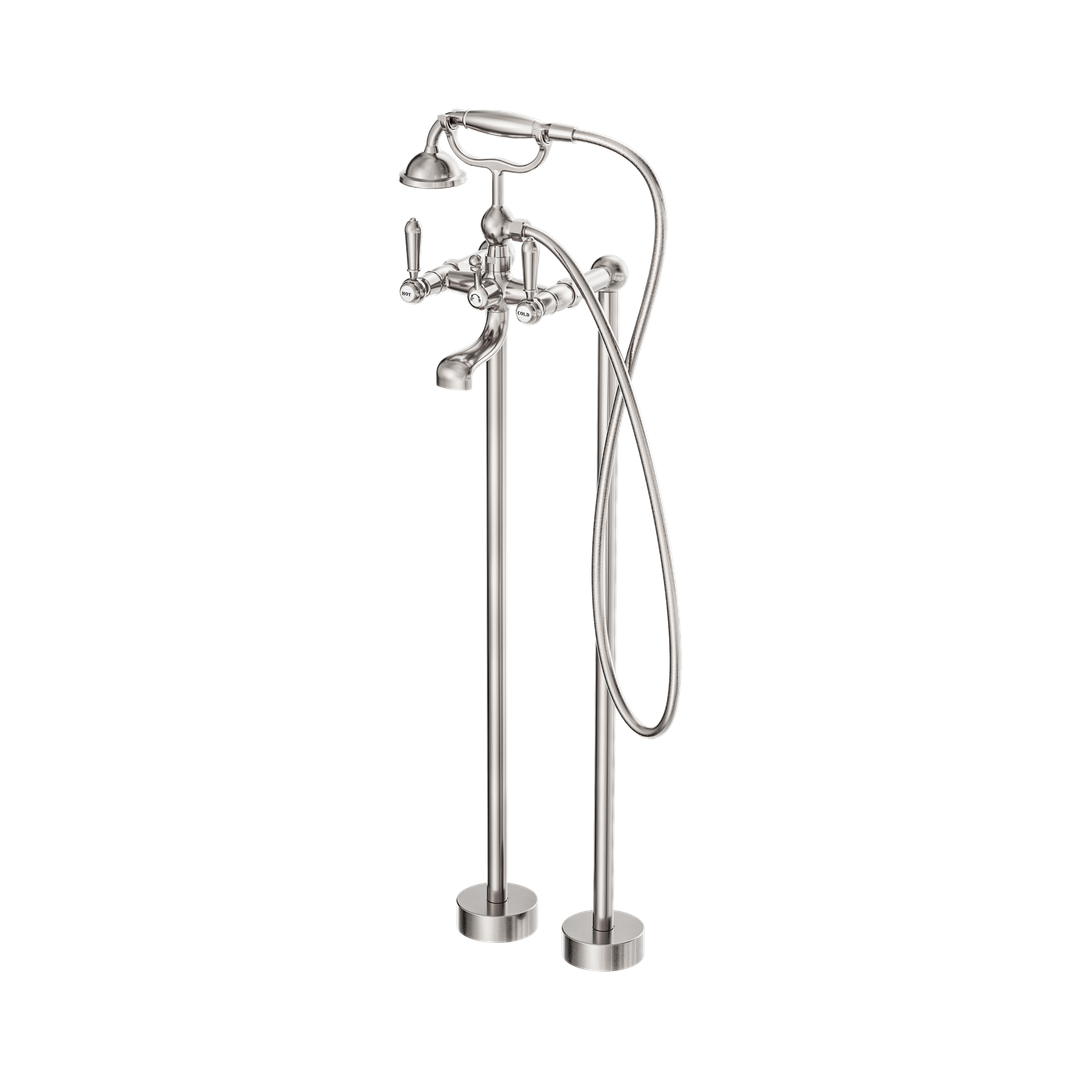 Nero York Freestanding Bath Set With Metal Hand Shower - Brushed Nickel