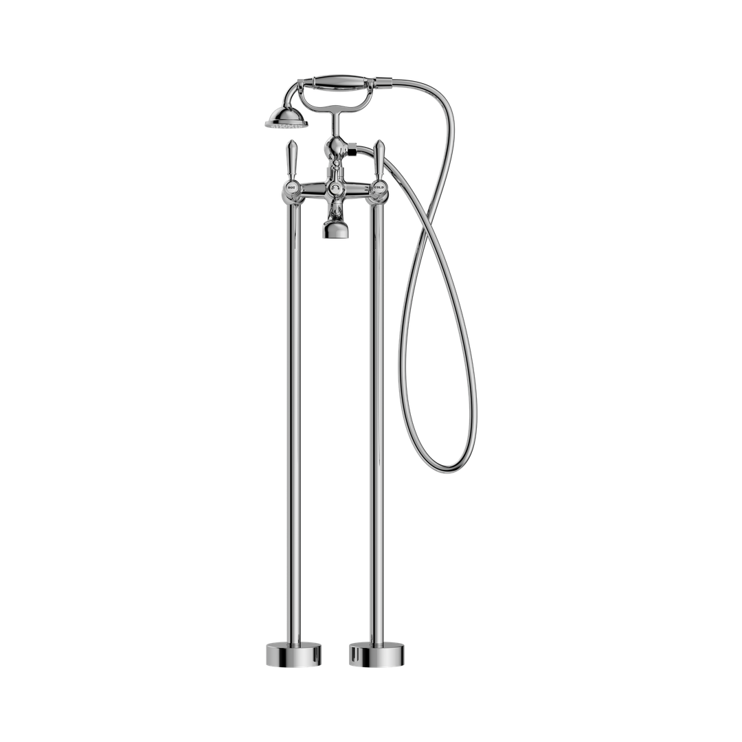 Nero York Freestanding Bath Mixer With Metal Hand Shower - Chrome