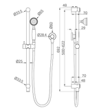 Nero York Shower Rail With White Porcelain Hand Shower - Chrome