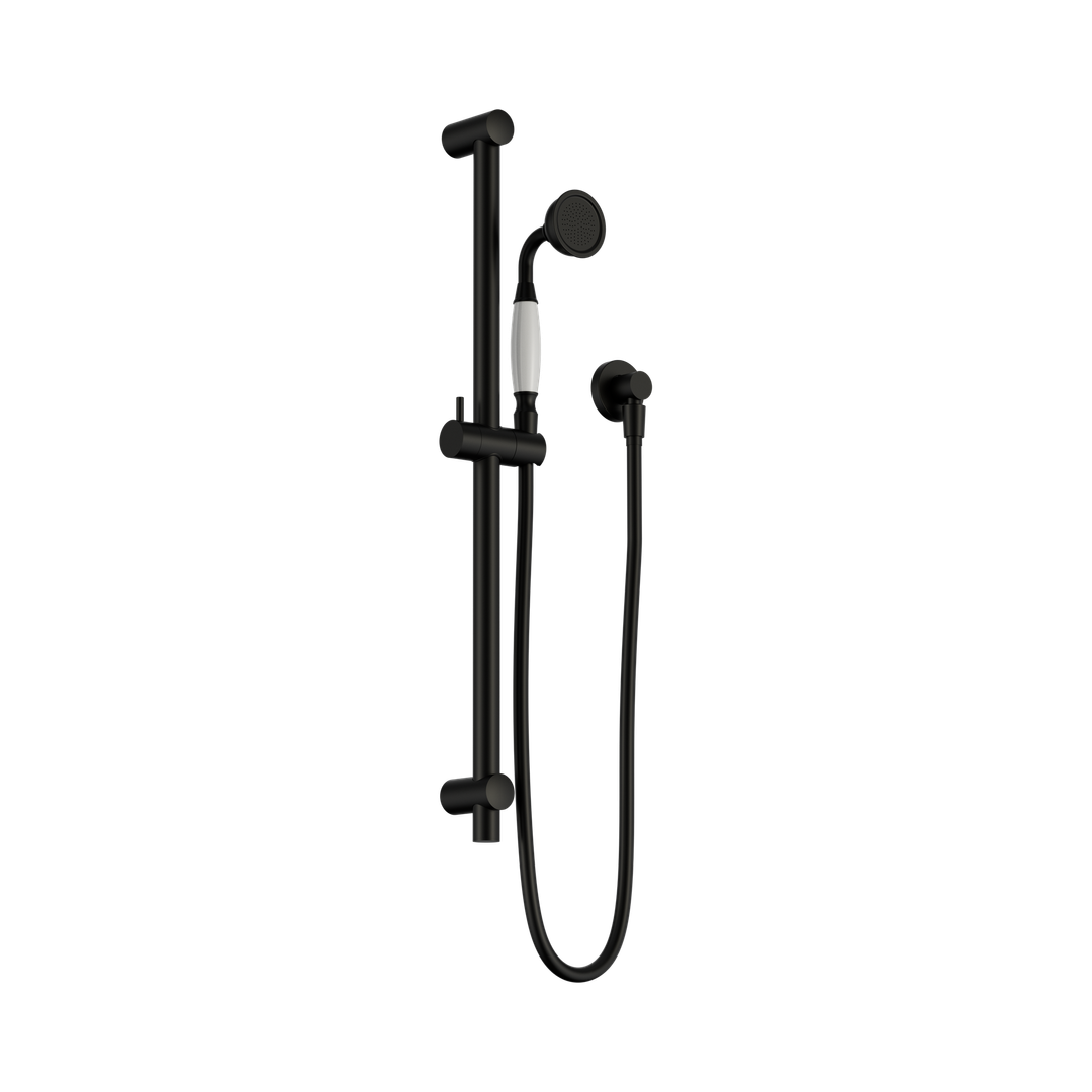 Nero York Shower Rail With White Porcelain Hand Shower - Matte Black