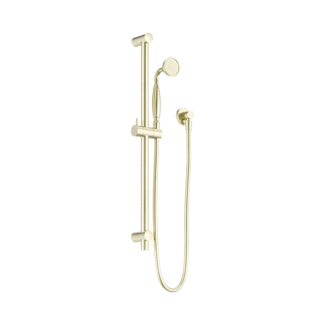 Nero York Shower Rail With Metal Hand Shower - Aged Brass