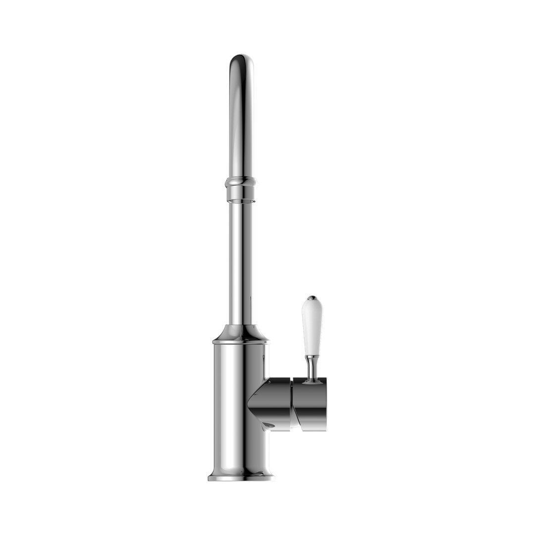 York Kitchen Nero Mixer Gooseneck Spout With - White Porcelain Lever - Chrome