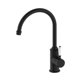York Kitchen Nero Mixer Gooseneck Spout With White Porcelain Lever - Matte Black
