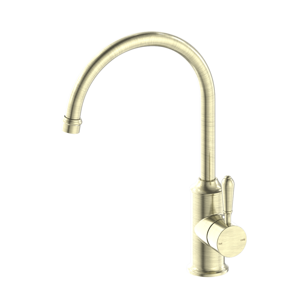 York Kitchen Nero Mixer Gooseneck Spout With Metal Lever - Aged Brass
