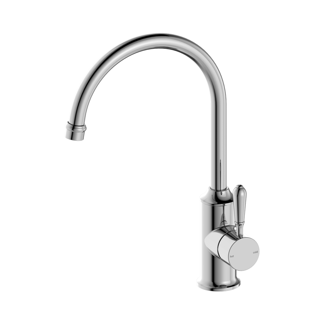 Nero York Kitchen Mixer Gooseneck Spout With Metal Lever - Chrome