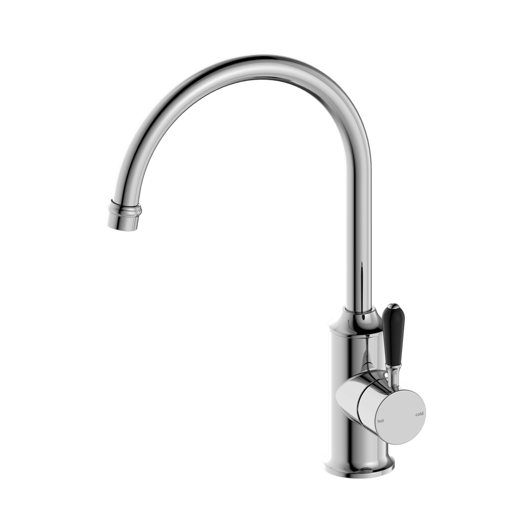 York Kitchen Nero Mixer Gooseneck Spout With Black Porcelain Lever - Chrome