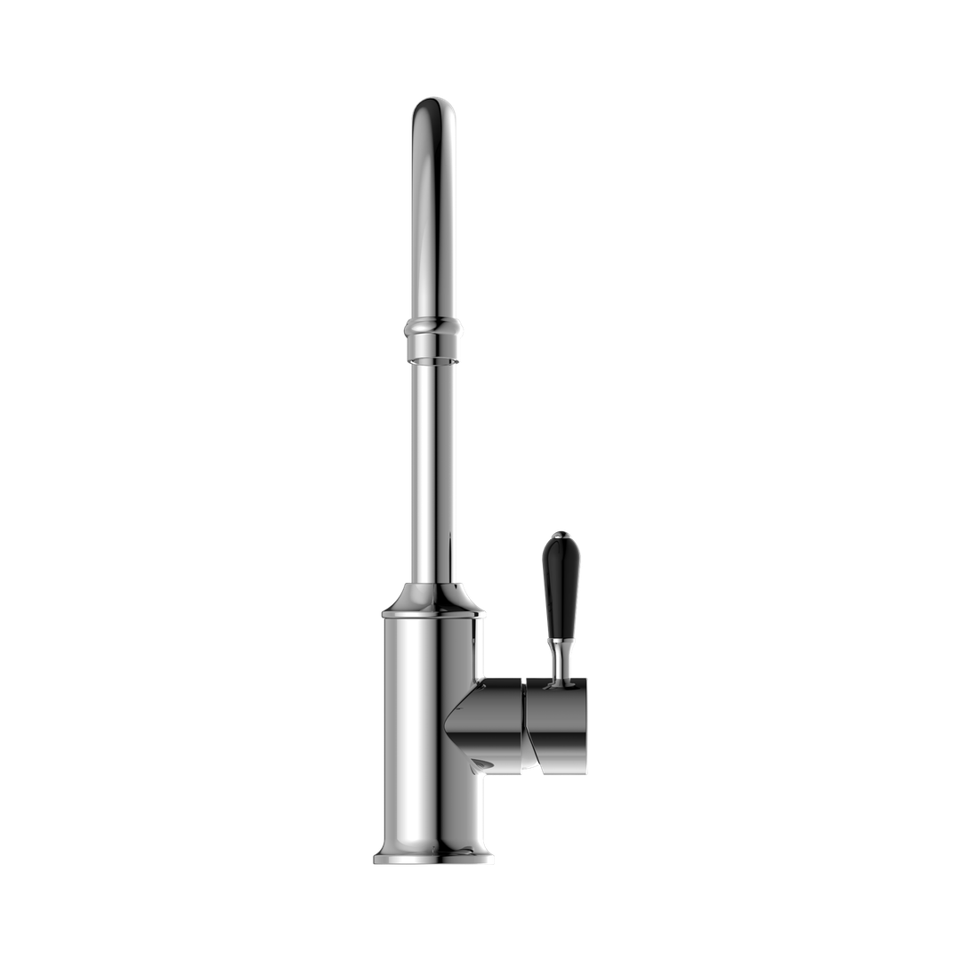 York Kitchen Nero Mixer Gooseneck Spout With Black Porcelain Lever - Chrome