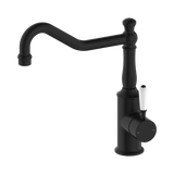 Nero York Kitchen Mixer Hook Spout With White Porcelain Lever - Matte Black