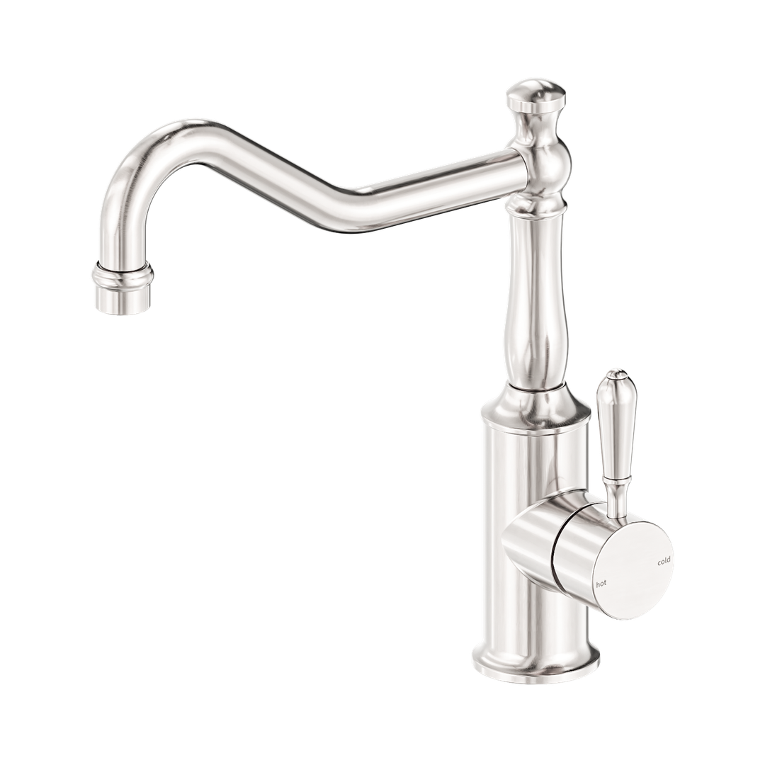 Nero York Kitchen Mixer Hook Spout With Metal Lever - Brushed Nickel