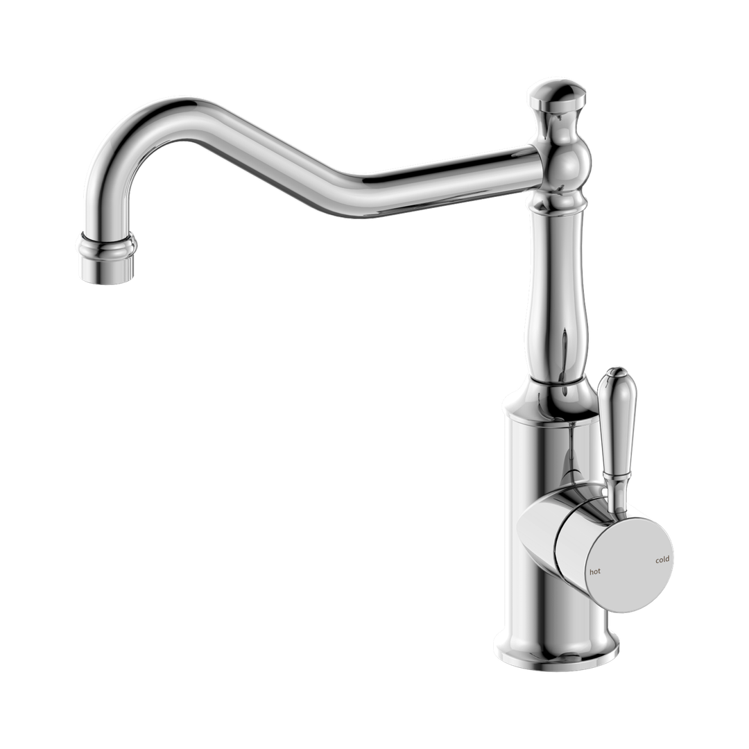 Nero York Kitchen Mixer Hook Spout With Metal Lever - Chrome